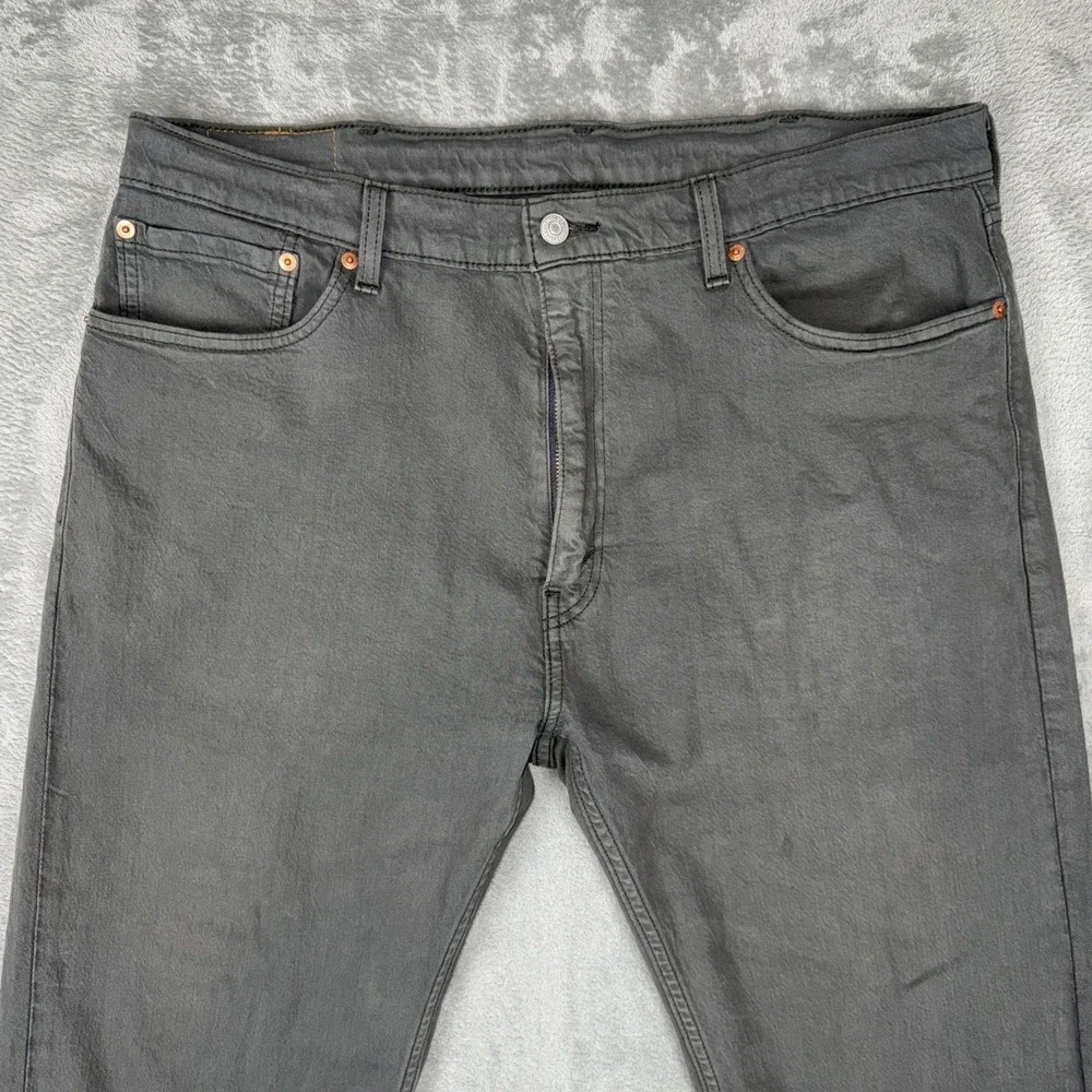 Levis 505 Regular Fit Denim Gray Jeans (38x25 CUSTOM) White Tab Straight Stretch